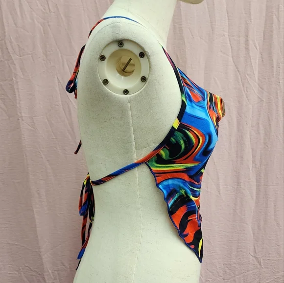 SHEIN BAE Tie Backless Marble Print Halter Top-(X-Small) - Picture 6 of 9